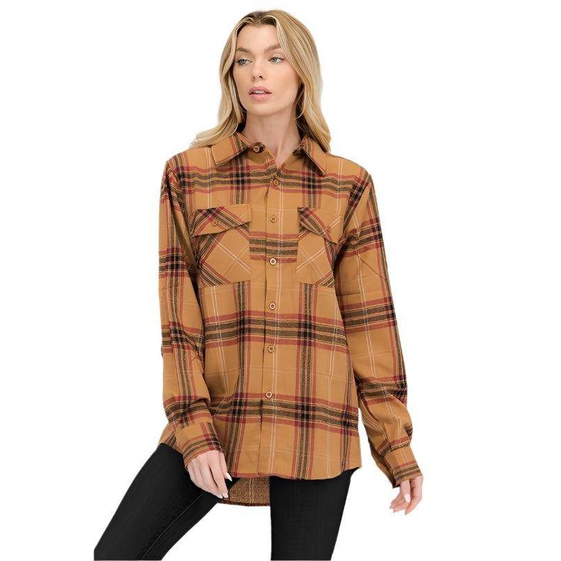 Boyfriend Fit Checker Plaid Flannel Long Sleeve - VacationGrabs