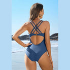Ruched Bathing Suits Strappy V Neck Monokini - VacationGrabs