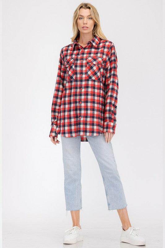 Womens Boyfriend Long Sleeve Flannel - VacationGrabs