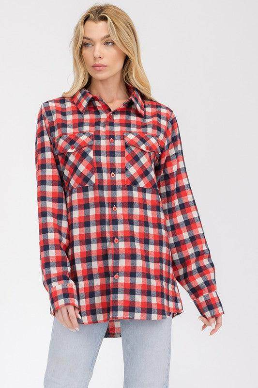 Womens Boyfriend Long Sleeve Flannel - VacationGrabs