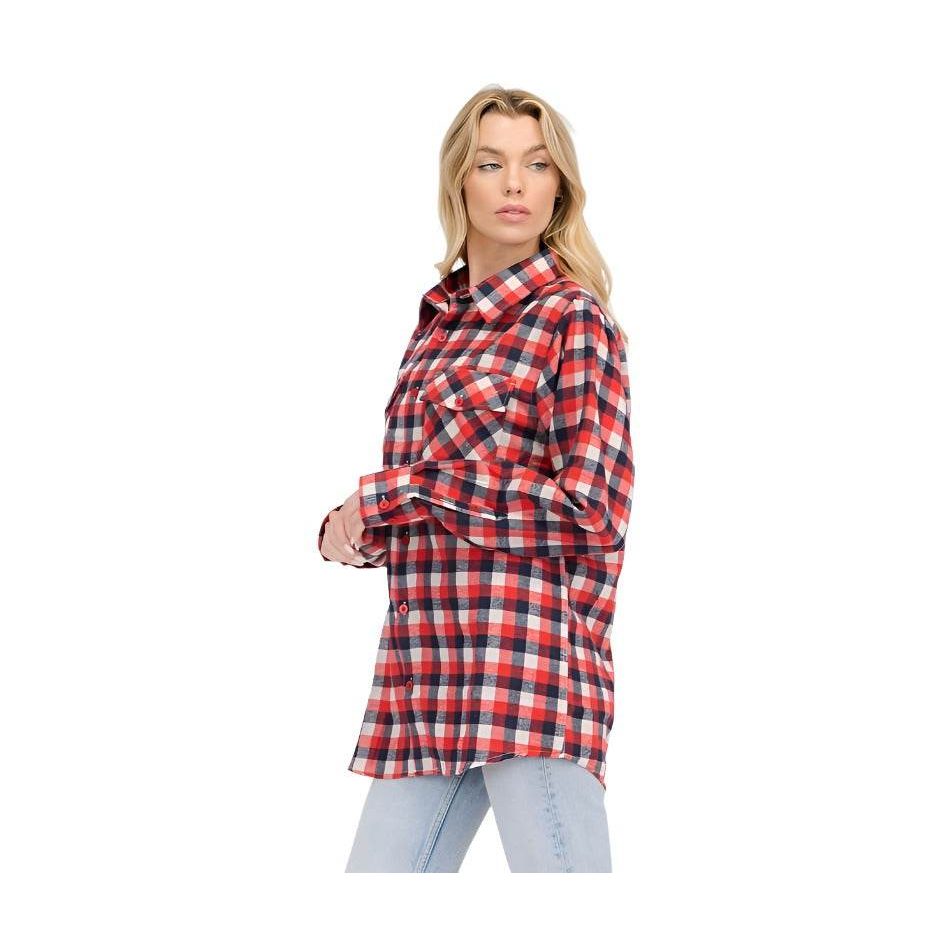 Womens Boyfriend Long Sleeve Flannel - VacationGrabs
