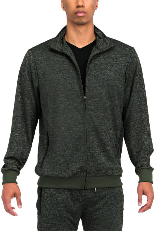 Men's Speckled Track Jacket Zipper Front - VacationGrabs