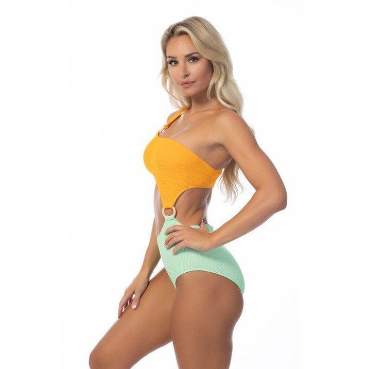 Two Tone One Piece Bathing Suit - VacationGrabs
