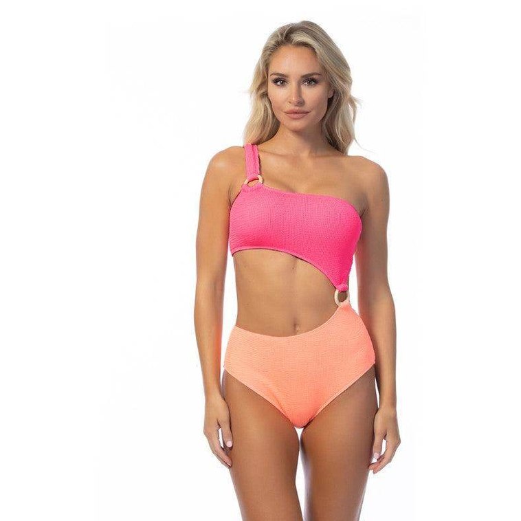 Two Tone One Piece Bathing Suit - VacationGrabs
