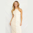 Two Tone Cream Color Block Halter Dress - VacationGrabs