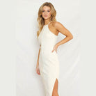 Two Tone Cream Color Block Halter Dress - VacationGrabs
