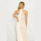 Two Tone Cream Color Block Halter Dress - VacationGrabs