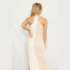Two Tone Cream Color Block Halter Dress - VacationGrabs