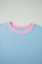 Colorblock Trim Ribbed Top & Shorts Set