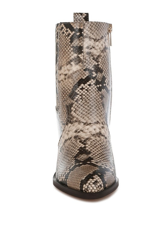 Rag Company stylish vacation ankle boots in snake print with a sleek design and convenient zip closure