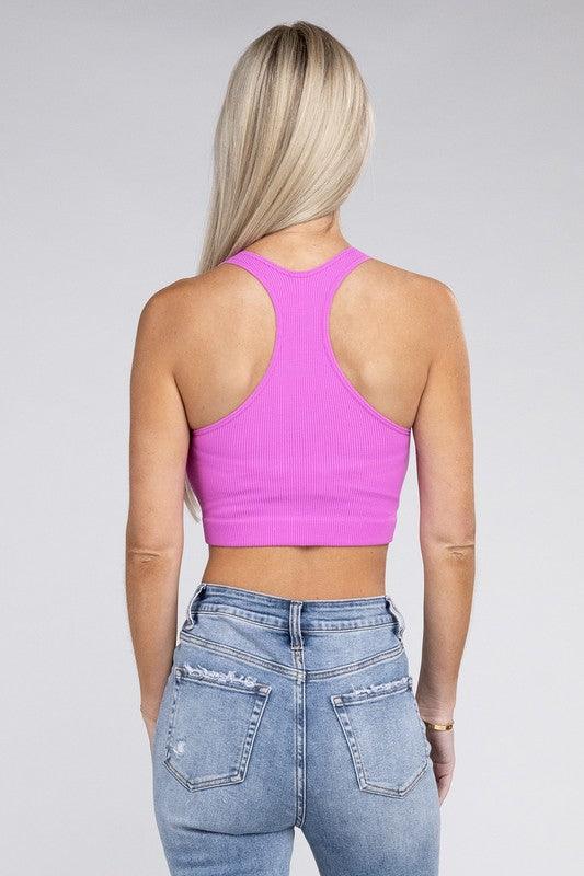 Women's Shirts Ribbed Cropped Racerback Tank Top