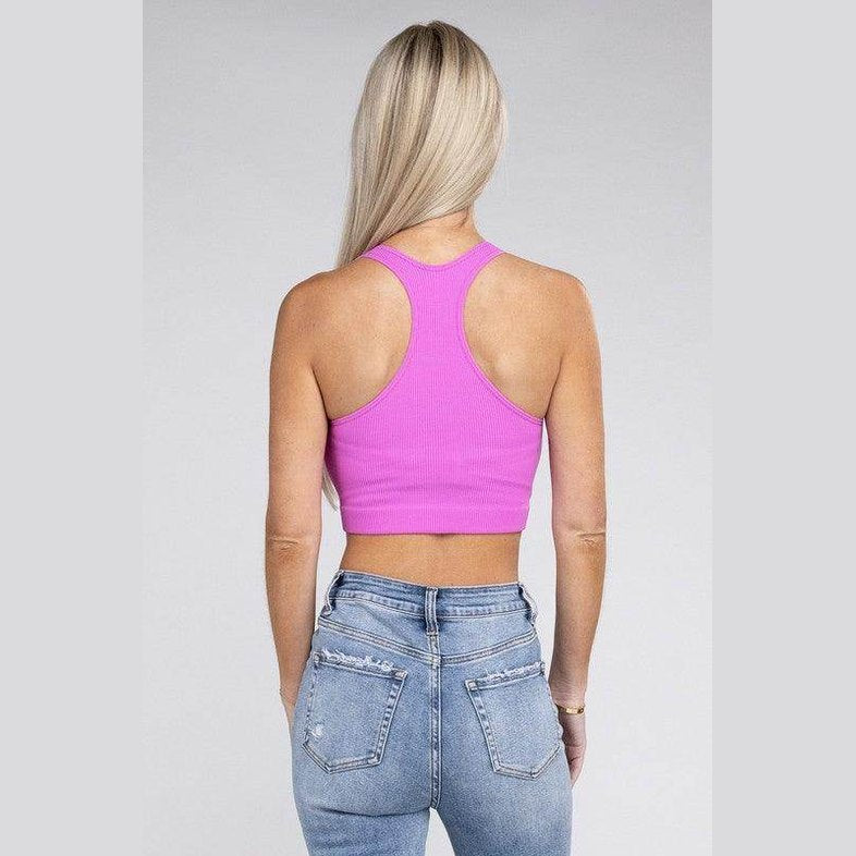 Ribbed Cropped Racerback Tank Top - VacationGrabs