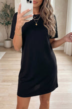 Solid Backless Bow Tie Short Sleeve Mini Dress