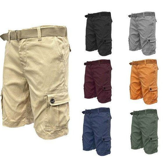 Mens Belted Cargo Shorts with Belt - VacationGrabs