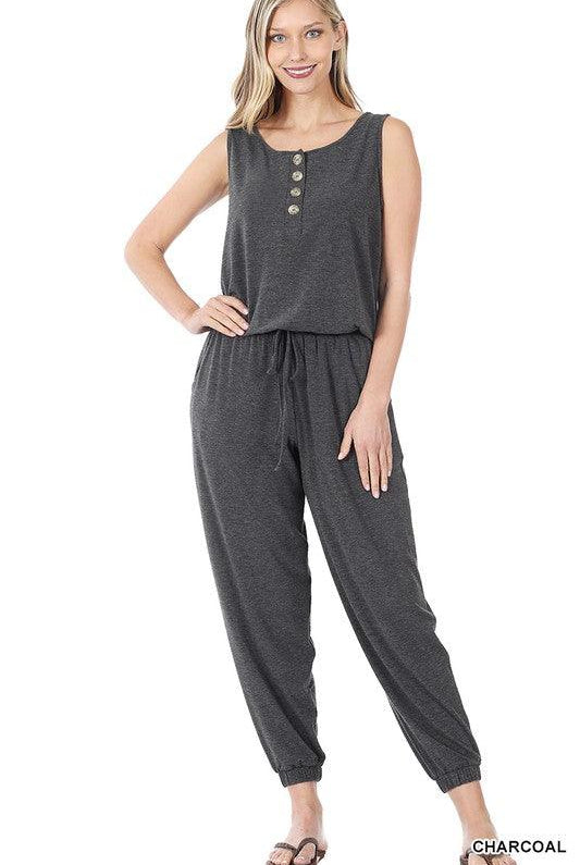 Women's Jumpsuits & Rompers Charcoal Gray Sleeveless Jogger Jumpsuit