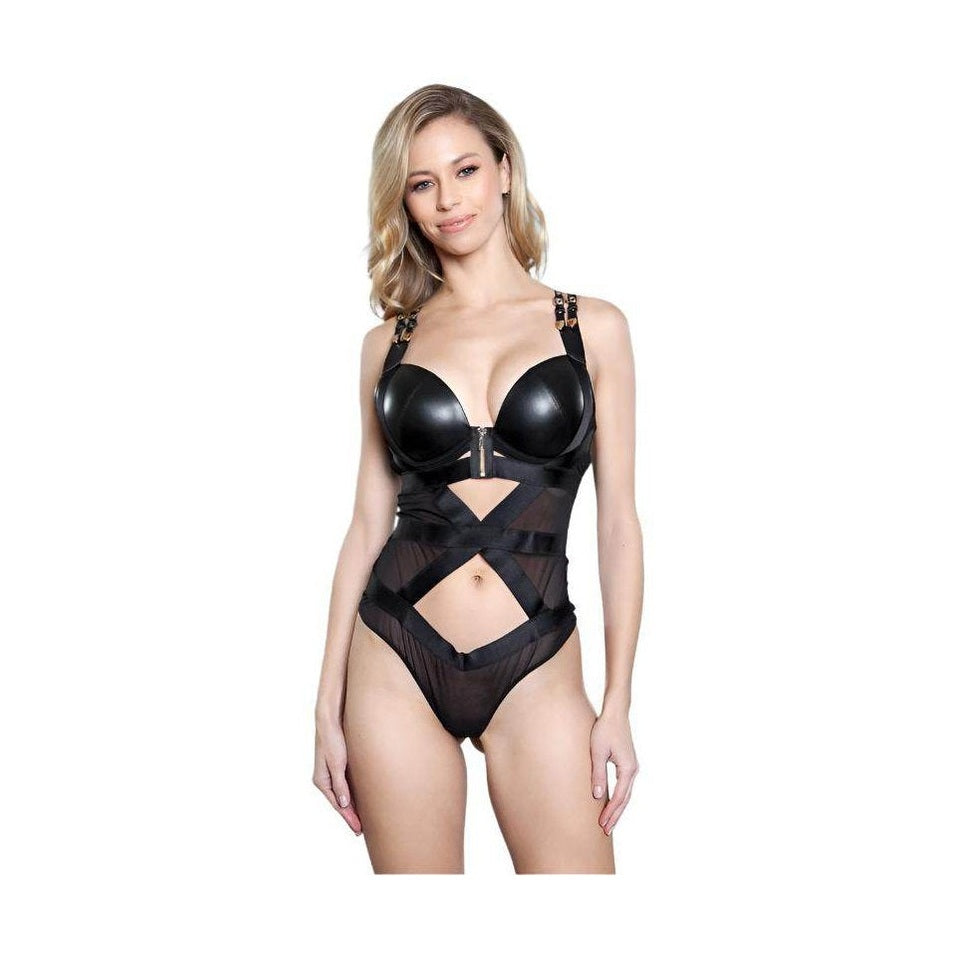 Womens Maleni Faux Leather Teddy Bodysuit - VacationGrabs