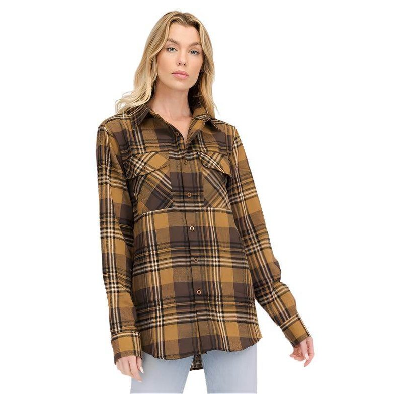 Boyfriend Fit Checker Plaid Flannel Long Sleeve - VacationGrabs