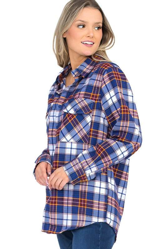 Boyfriend Fit Checker Plaid Flannel Long Sleeve - VacationGrabs