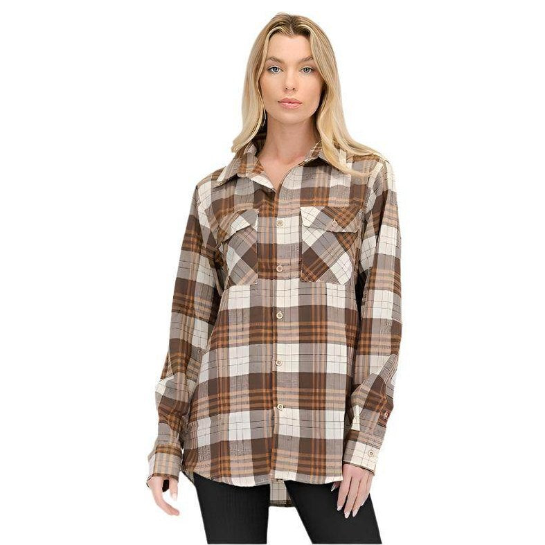 Boyfriend Fit Checker Plaid Flannel Long Sleeve - VacationGrabs