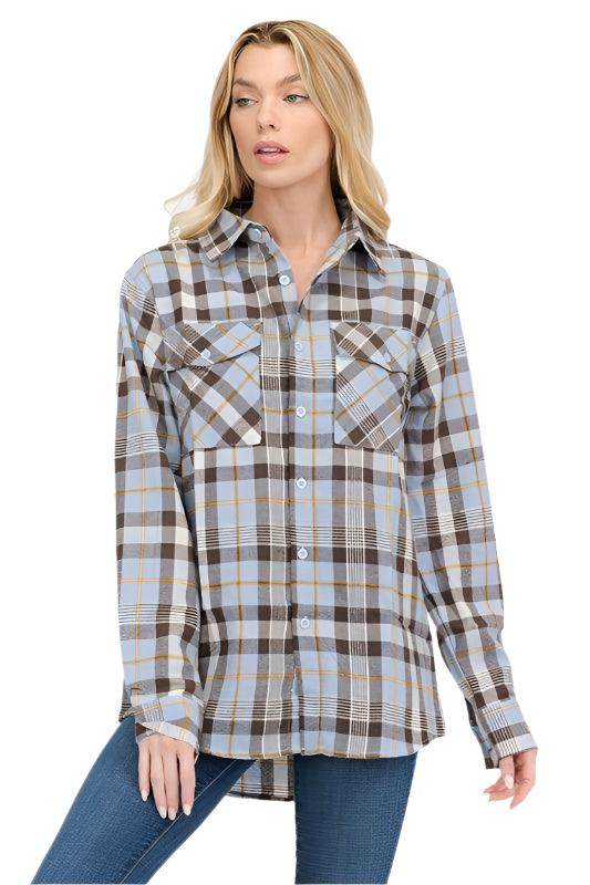 Boyfriend Fit Checker Plaid Flannel Long Sleeve - VacationGrabs