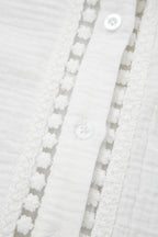 Solid Crinkle Textured Lace Trim Buttoned Shirt