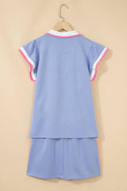 Stripe Trim Polo Tee & Drawstring Skirt Set