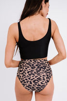 Women's Swimwear - 2PC Black Sleeveless Fashion Print Tankini Set