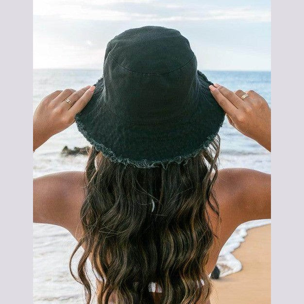Frayed Edge Canvas Bucket Hat - VacationGrabs