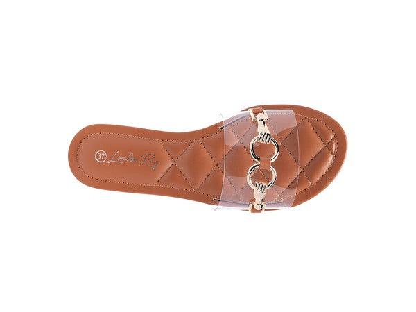 Women's Shoes - Sandals Clear Buckled Quilted Slides