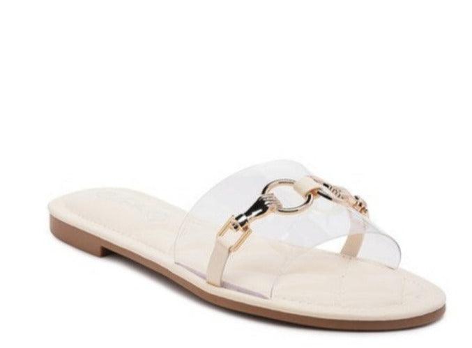 Women's Shoes - Sandals Clear Buckled Quilted Slides