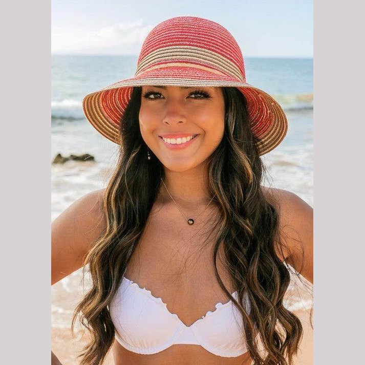 Multi-Stripe Bow Accent Bucket Sunhat - VacationGrabs