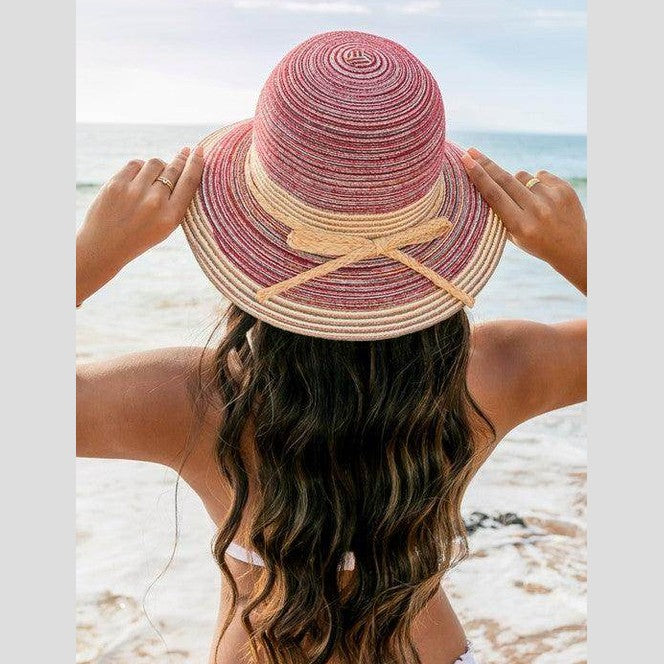Multi-Stripe Bow Accent Bucket Sunhat - VacationGrabs