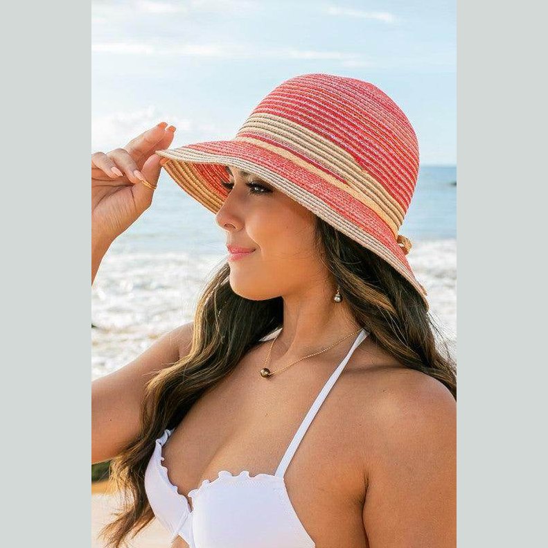 Multi-Stripe Bow Accent Bucket Sunhat - VacationGrabs