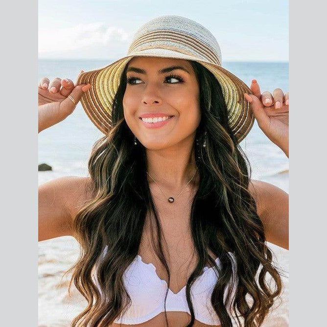 Multi-Stripe Bow Accent Bucket Sunhat - VacationGrabs