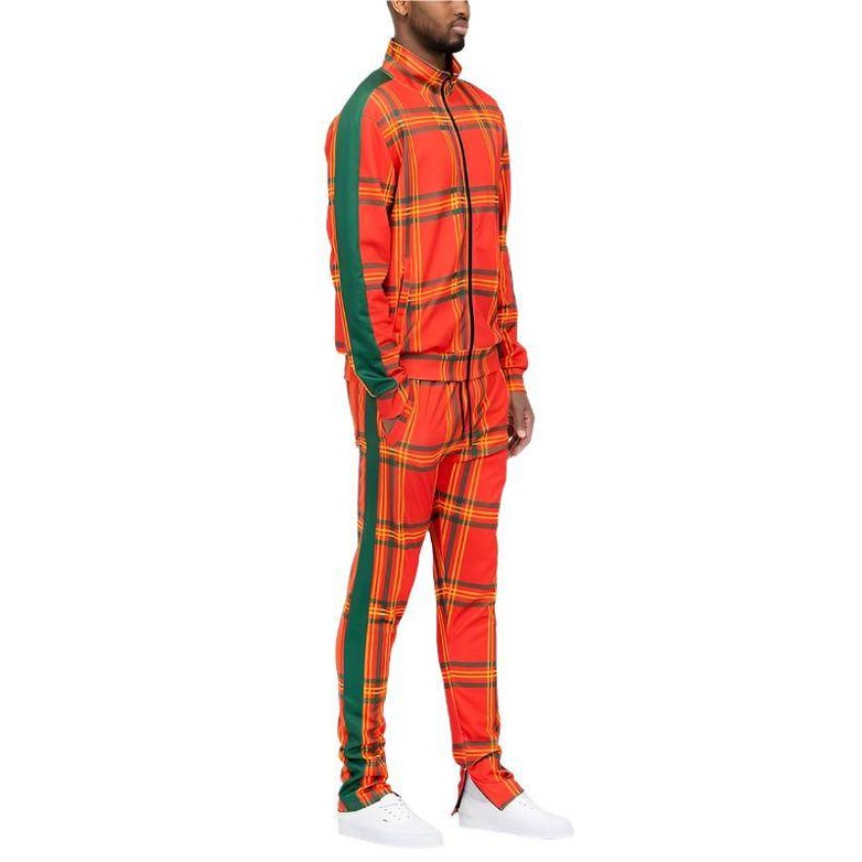 Plaid Checkered Full Zip Track Pants Set - VacationGrabs