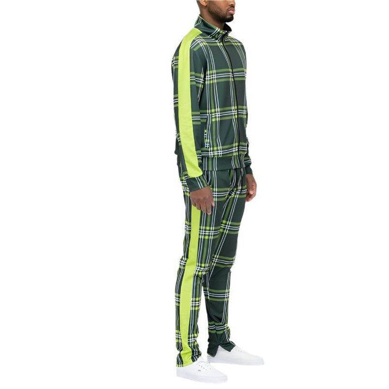 Plaid Checkered Full Zip Track Pants Set - VacationGrabs