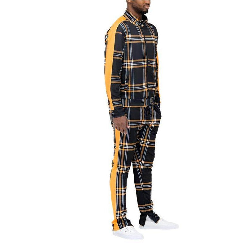 Plaid Checkered Full Zip Track Pants Set - VacationGrabs