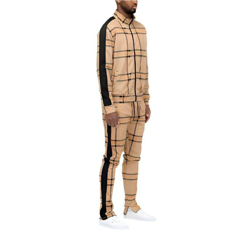 Plaid Checkered Full Zip Track Pants Set - VacationGrabs