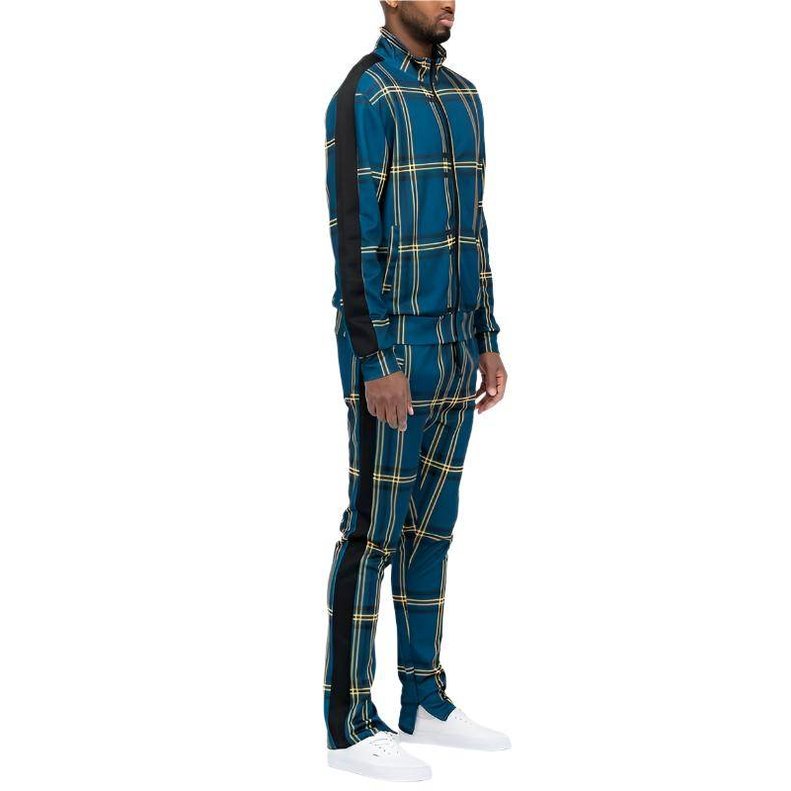 Plaid Checkered Full Zip Track Pants Set - VacationGrabs