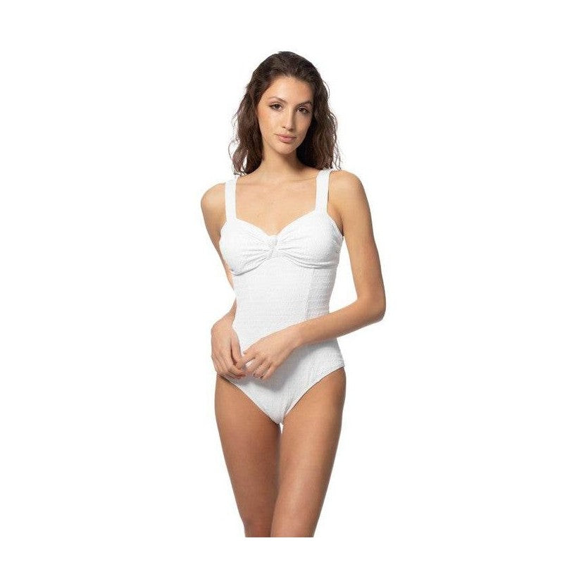 Textured Solid One Piece Swimsuit With Knot Front - VacationGrabs