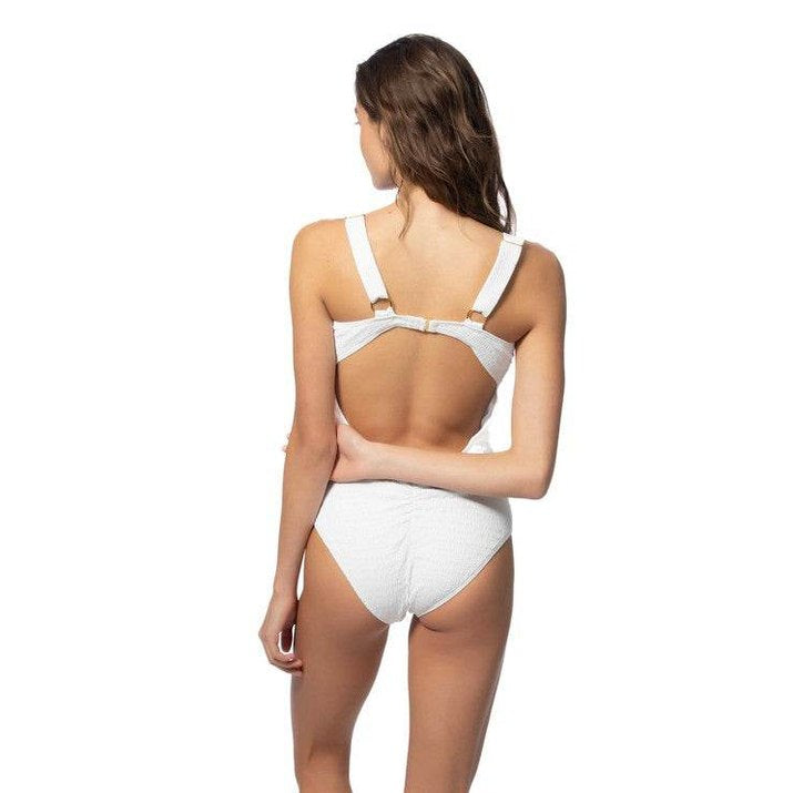 Textured Solid One Piece Swimsuit With Knot Front - VacationGrabs