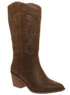 Women's Shoes - BootsWestern Embroidery Brown Boots - VacationGrabs