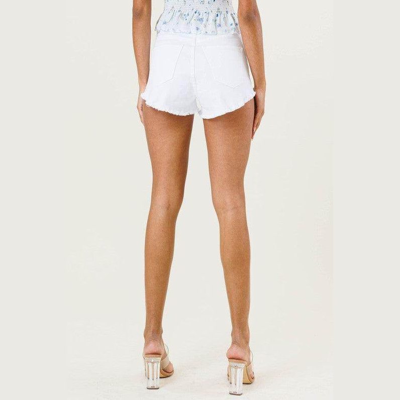 Women's Frayed Hem White Denim Shorts - VacationGrabs