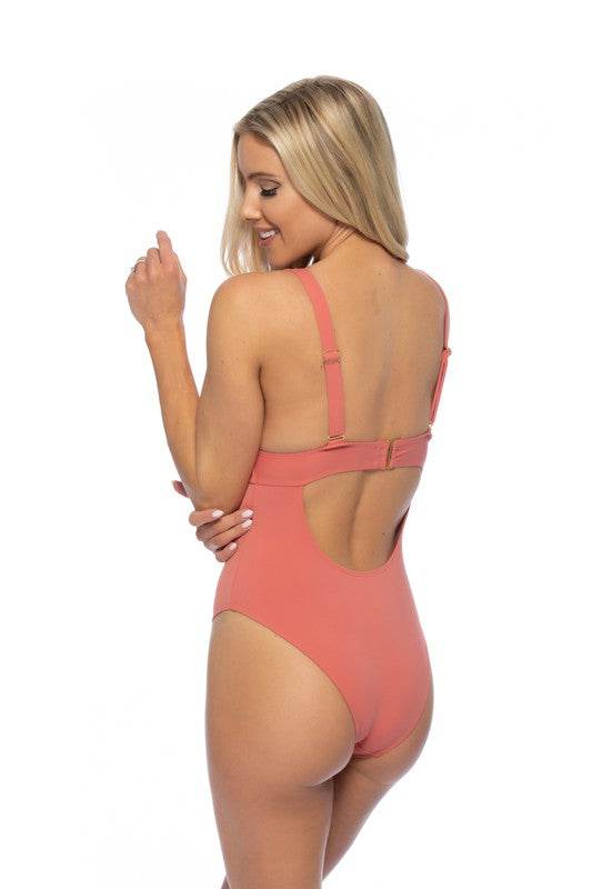 Solid Halter Bow Tie Front One Piece Swimsuit - VacationGrabs