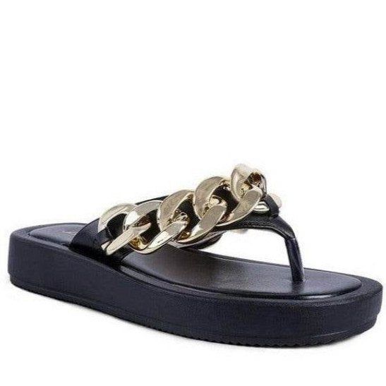Women's Shoes Zing Link Chain Thong Flats - VacationGrabs