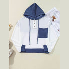 White Corded Colorblock Patch Pocket Drawstring Hooded Top - VacationGrabs