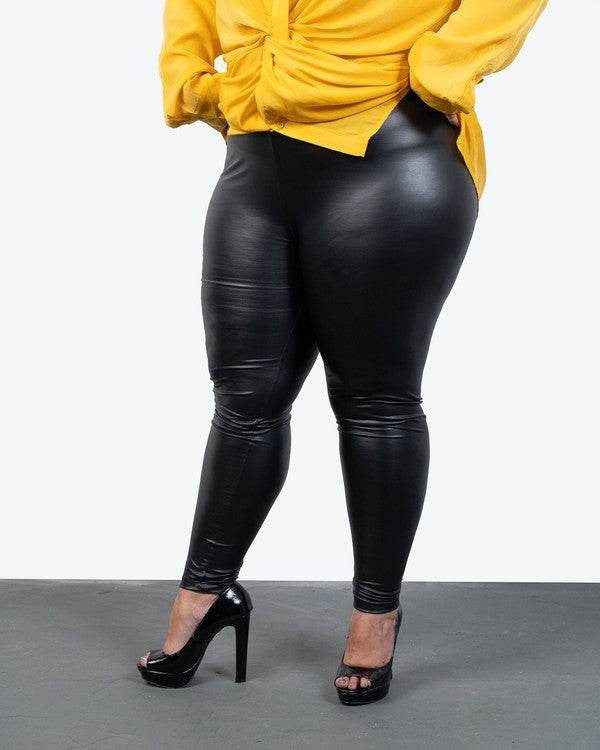 Womens Black Vinyl Leggings - VacationGrabs