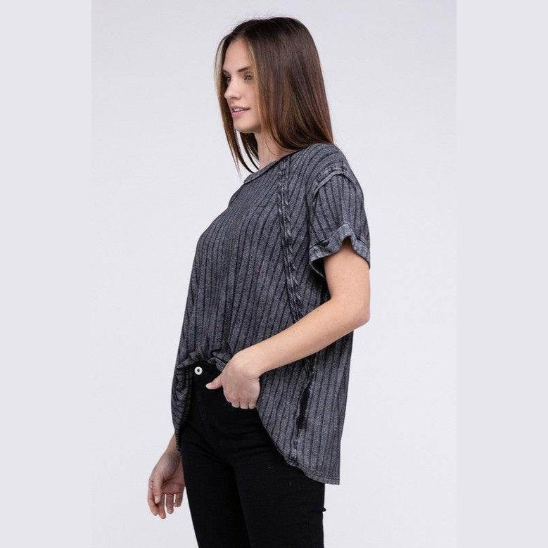 Ribbed Raglan Dolman Sleeve Boat-Neck Top - VacationGrabs
