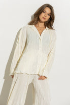 Women's Outfits & SetsPleated Blouse and Pants Set - VacationGrabs