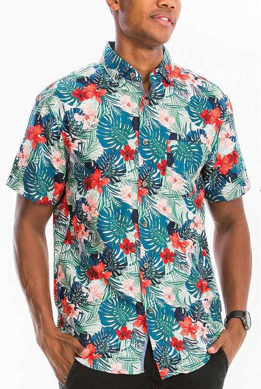 Men's Shirts Vacation Shirts for Men Hawaiian Print Button Down Shirt